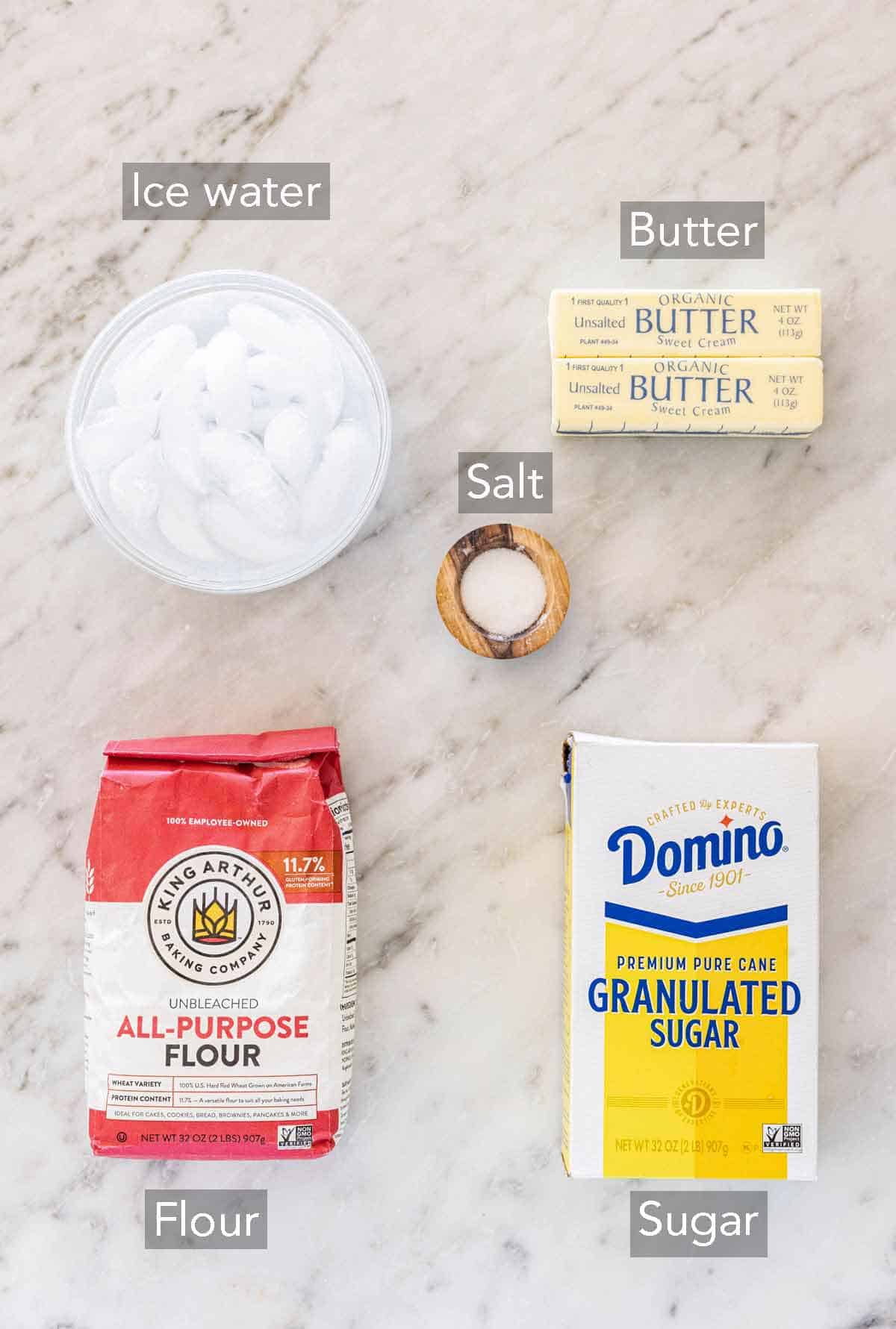 Ingredients needed to make pie crust.