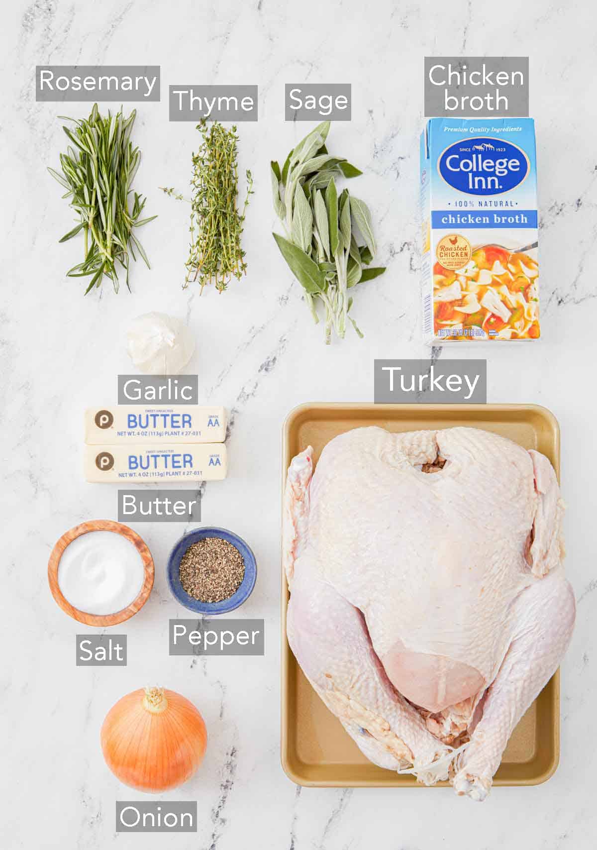 Ingredients needed to cook a turkey.