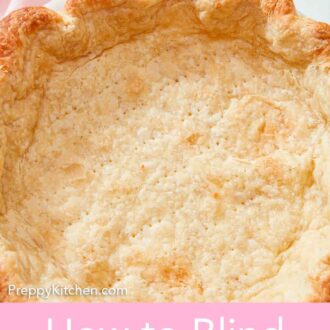 Pinterest graphic of a close view of a baked pie crust.
