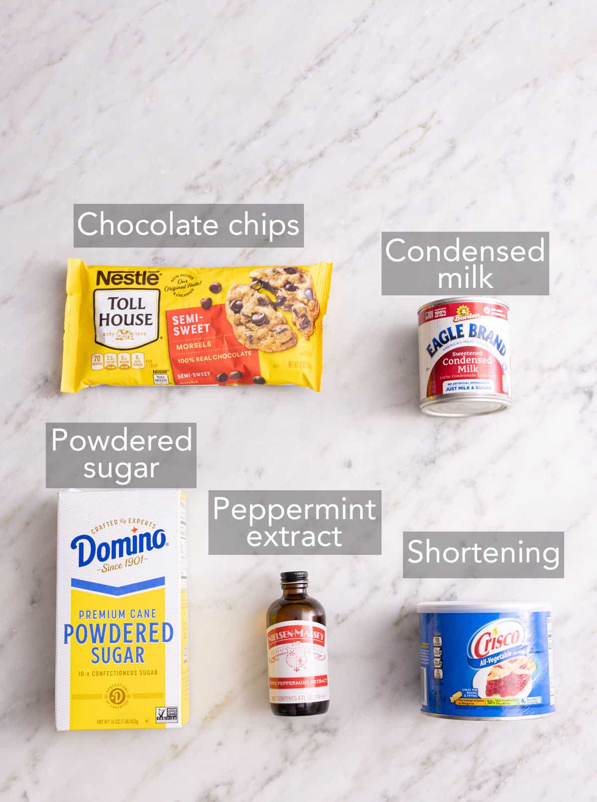 Ingredients needed to make peppermint patties.