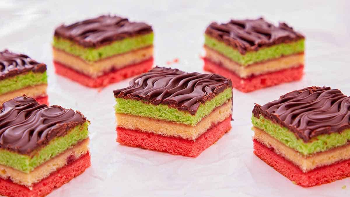 Sheet Pan Rainbow Cookie Cake