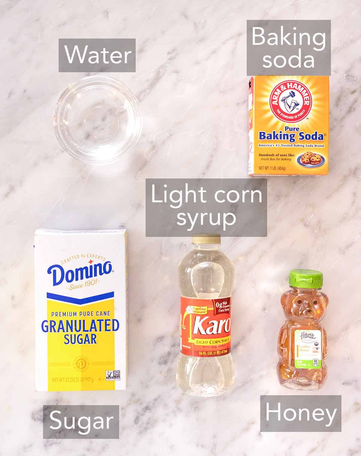 Ingredients needed to make honeycomb recipe.