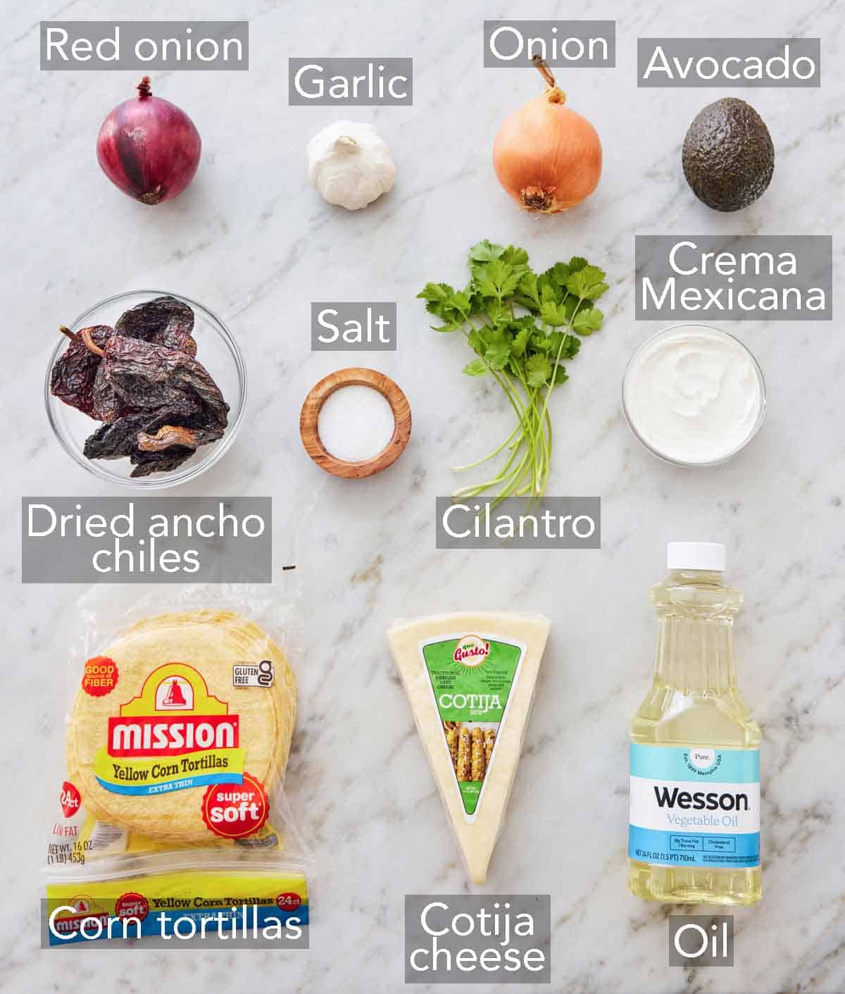 Ingredients needed to make chilaquiles.