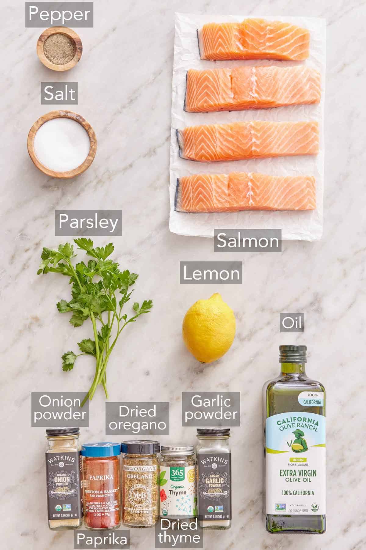 Ingredients needed to make blackened salmon.