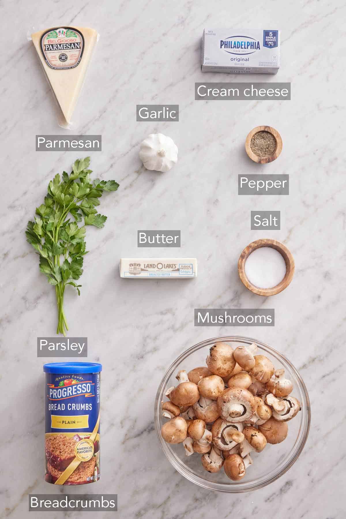 Ingredients needed to make stuffed mushrooms.