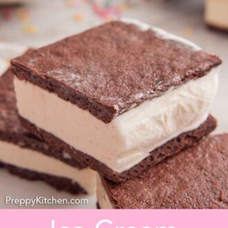 Pinterest graphic of an ice cream sandwich sitting on top of two other sandwiches.