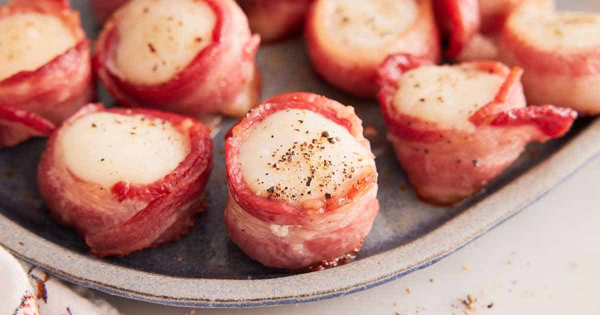 Bacon Wrapped Scallops, Marinated to Perfection