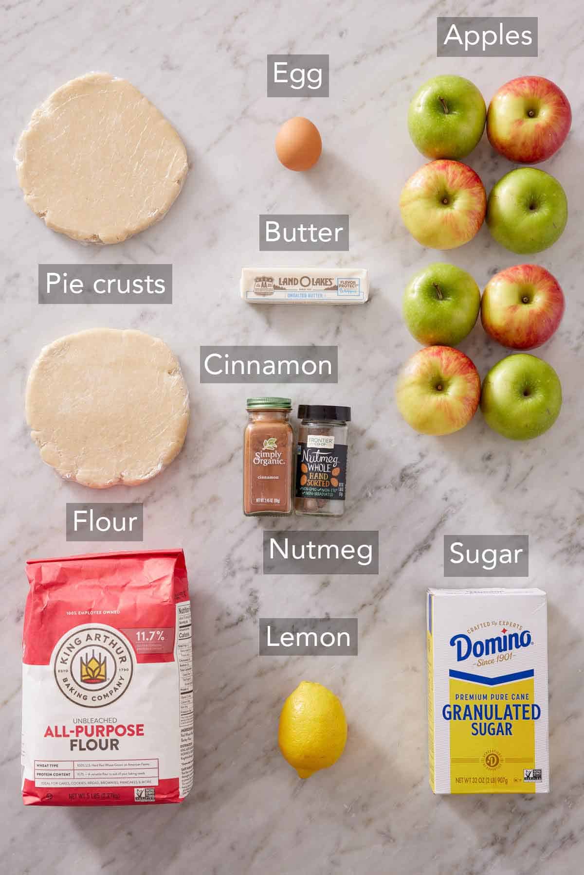 Ingredients needed to make an apple pie recipe.