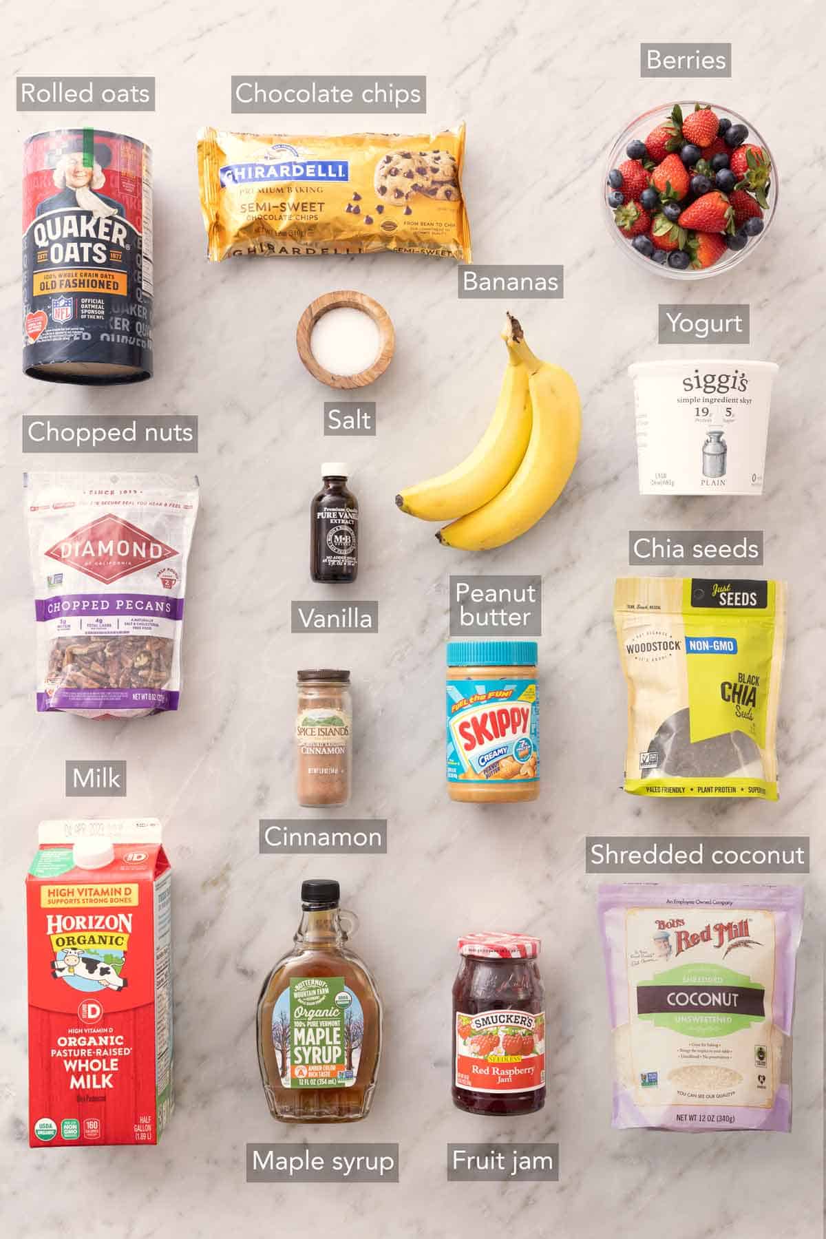 Ingredients needed to make overnight oats.