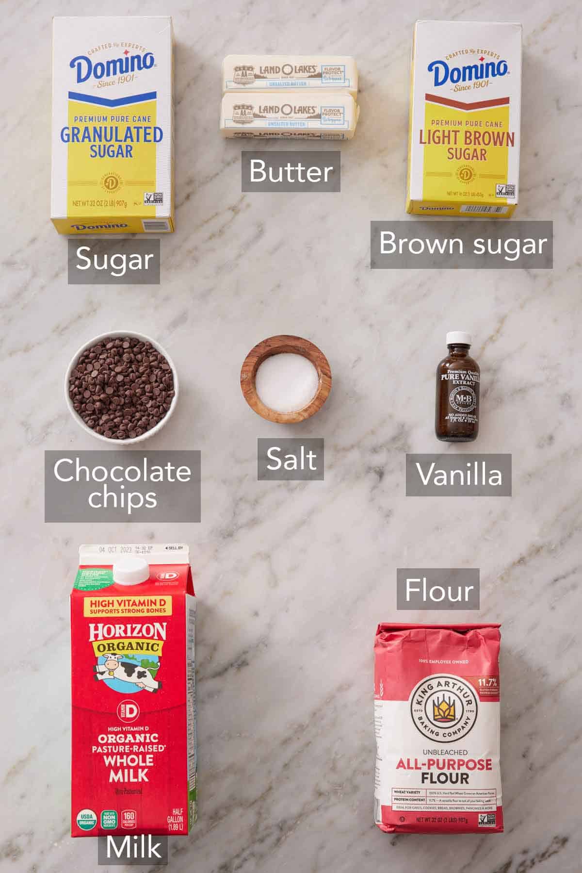 Ingredients needed to make edible cookie dough.