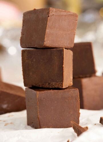 A stack of three pieces of fudge.