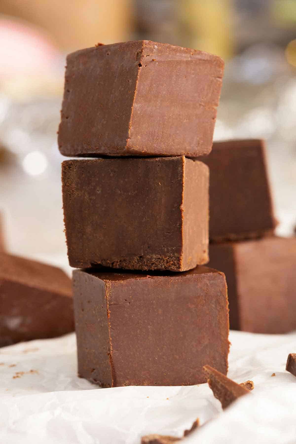 A stack of three pieces of fudge.