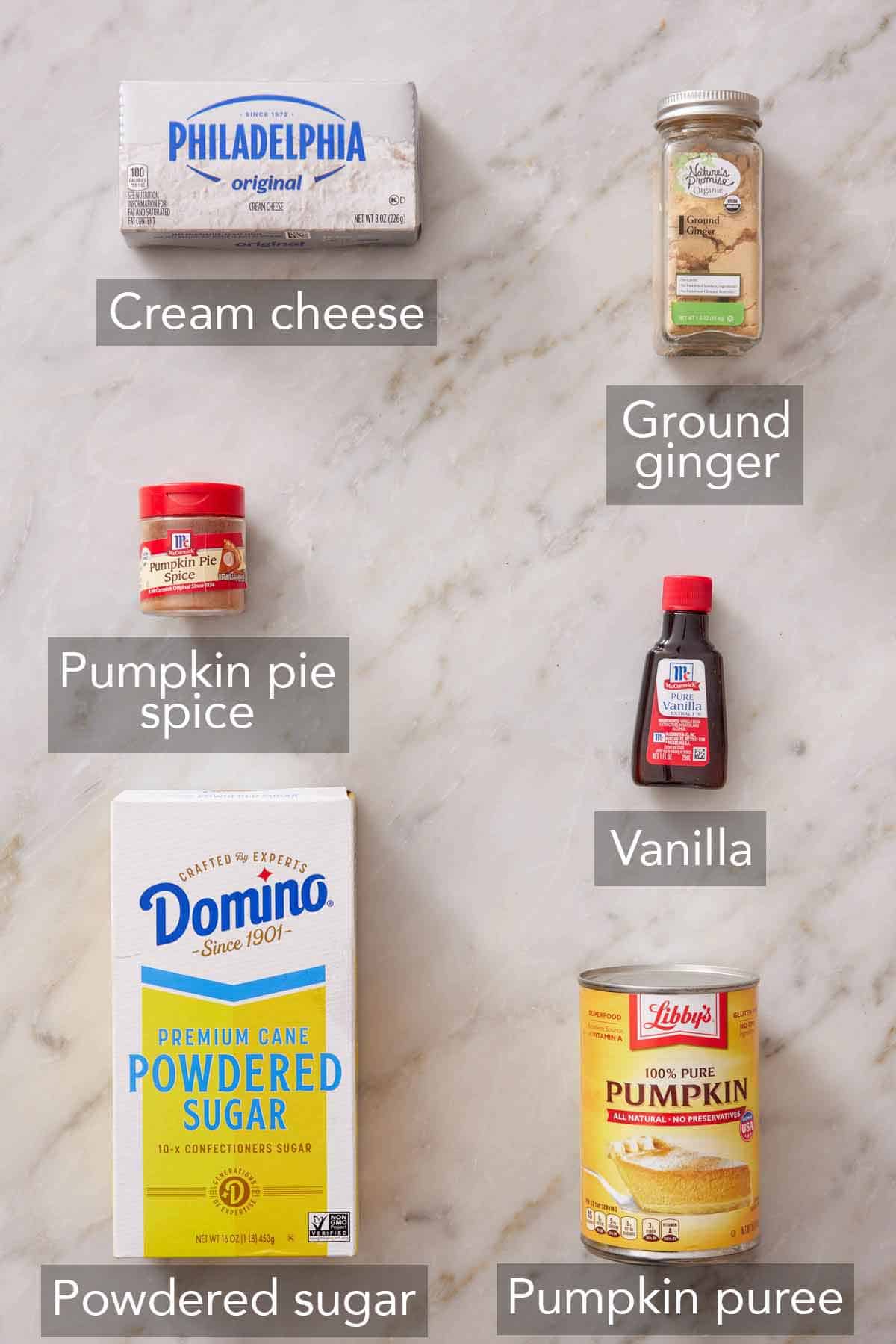 Ingredients needed to make pumpkin dip.