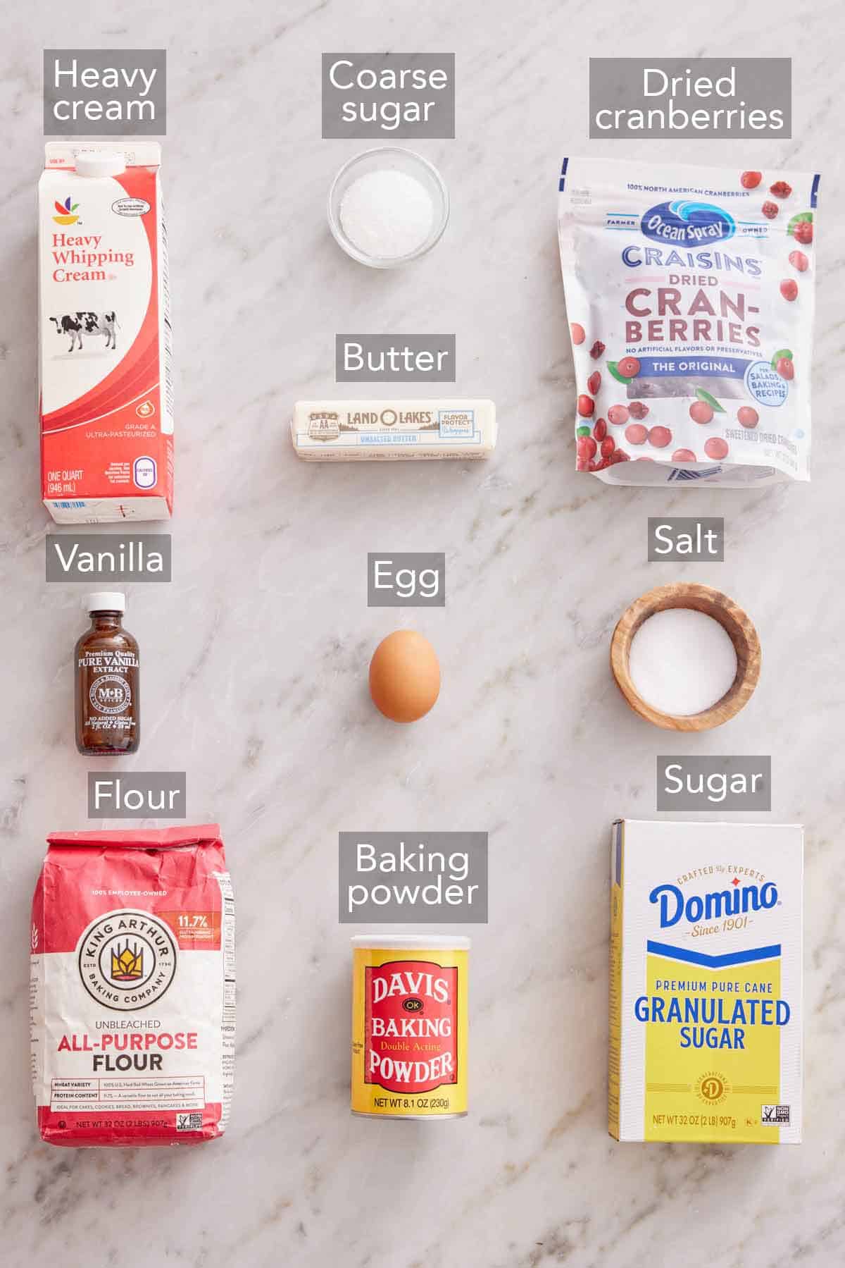 Ingredients needed to make scones.