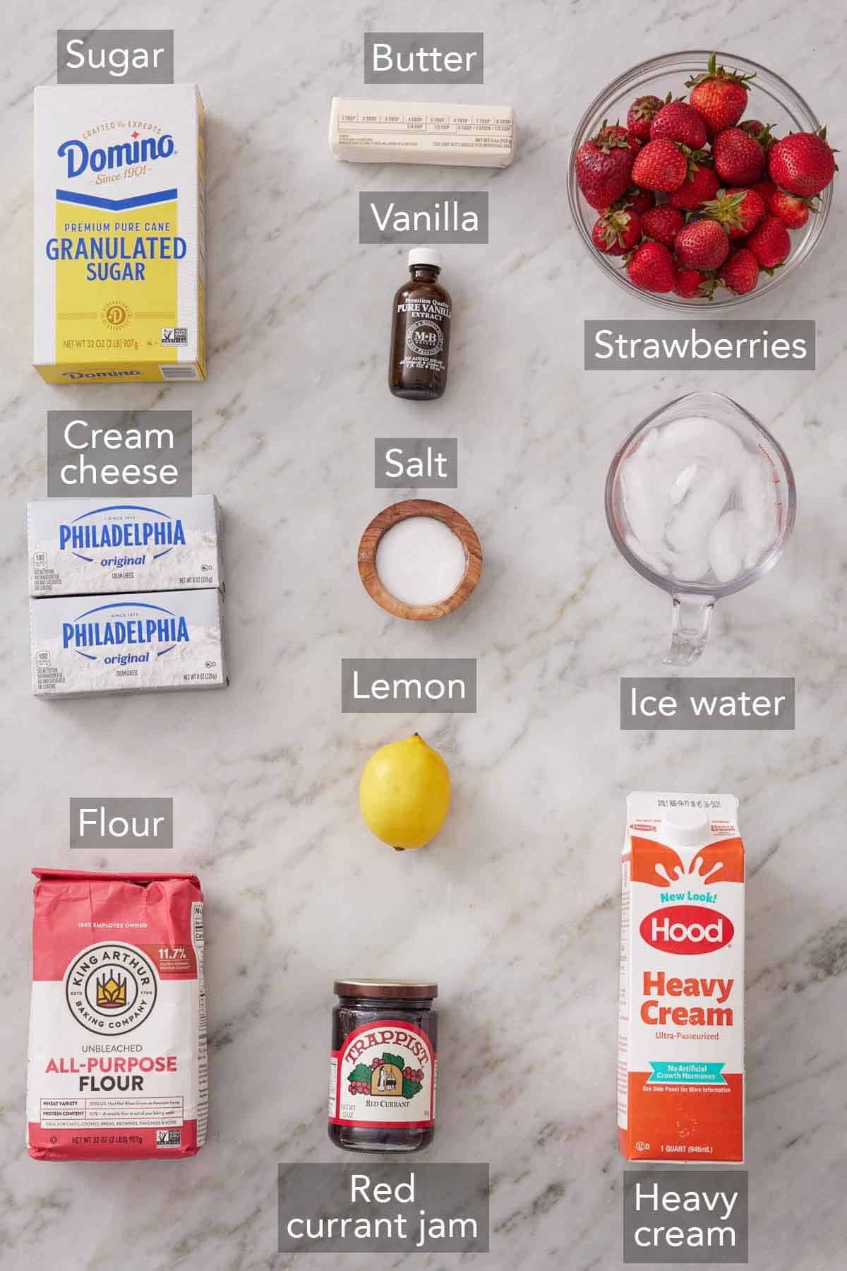 Ingredients needed to make a strawberry tart.