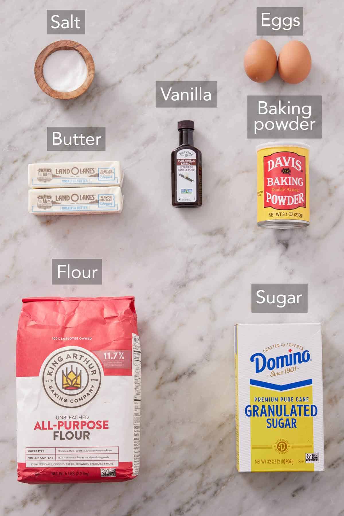 Ingredients needed to make a sugar cookie recipe.