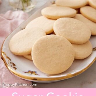 Pinterest graphic of a platter of sugar cookies.