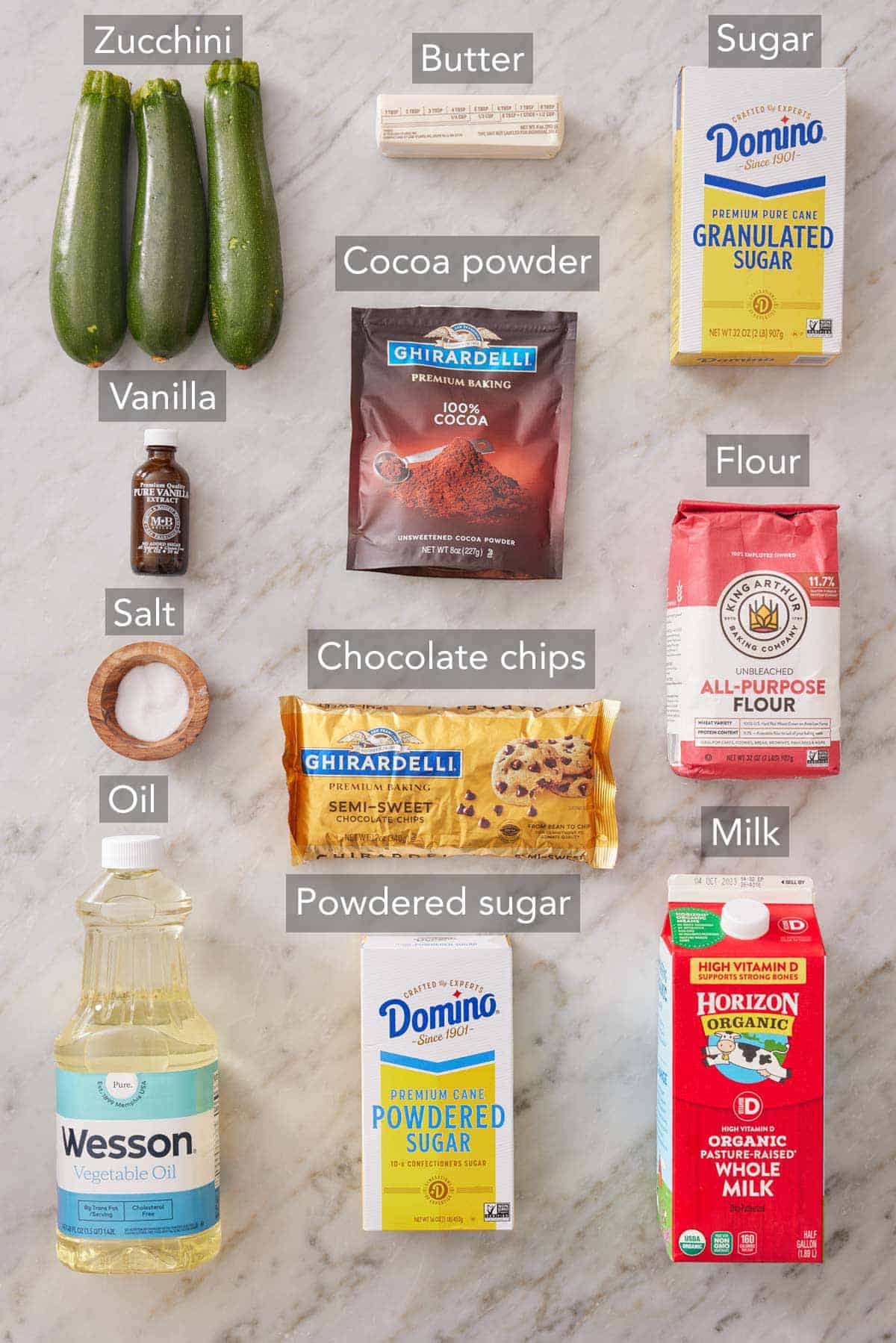 Ingredients to make zucchini brownies.