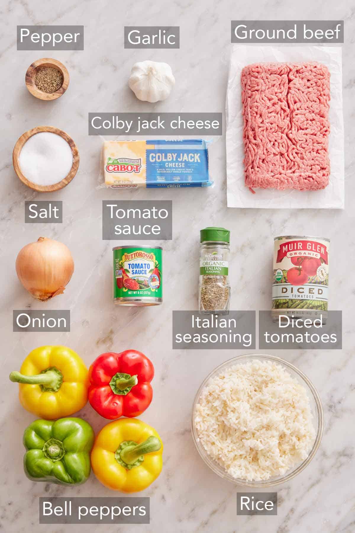 Ingredients needed to make air fryer stuffed peppers.