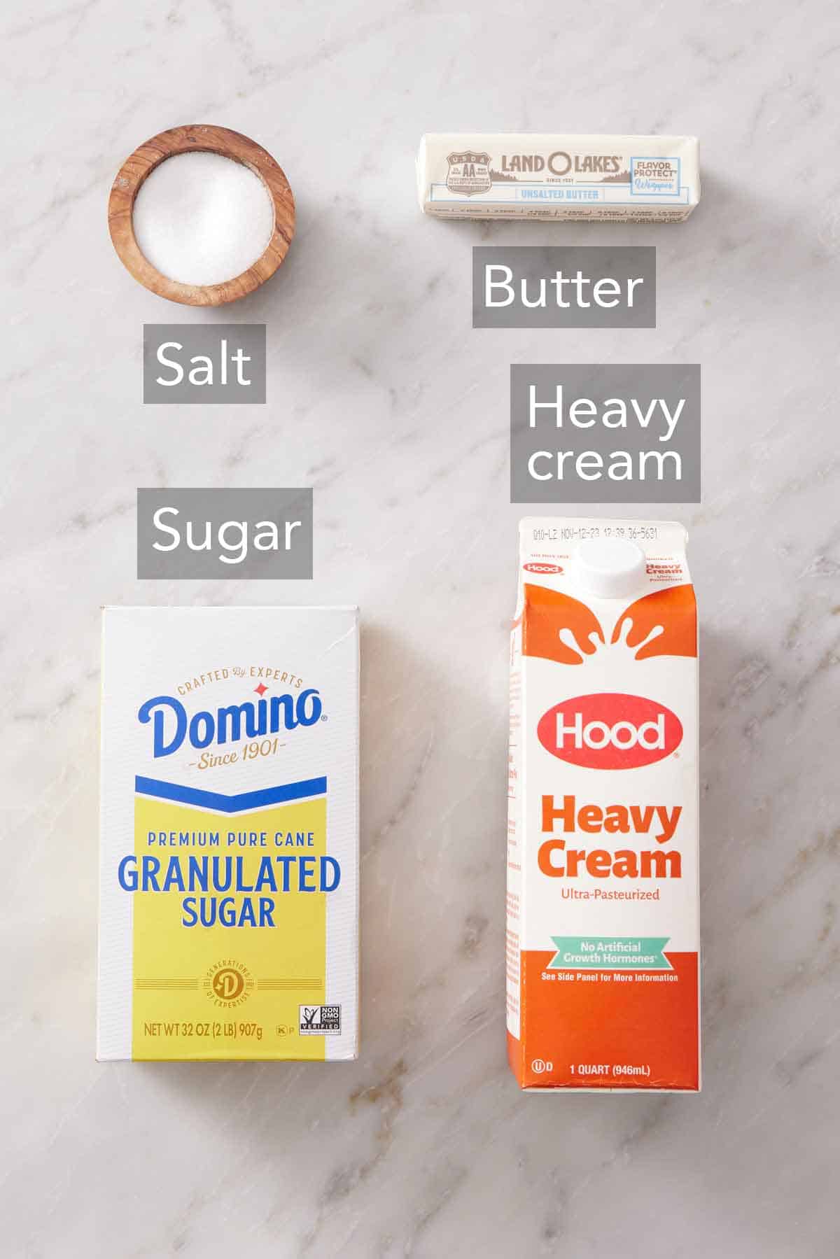 Ingredients needed to make caramel sauce.