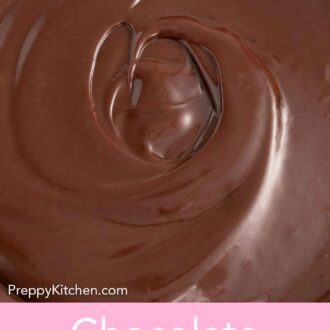 Pinterest graphic of close up overhead view of chocolate ganache.
