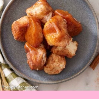 Pinterest graphic of a plate with a serving of monkey bread.
