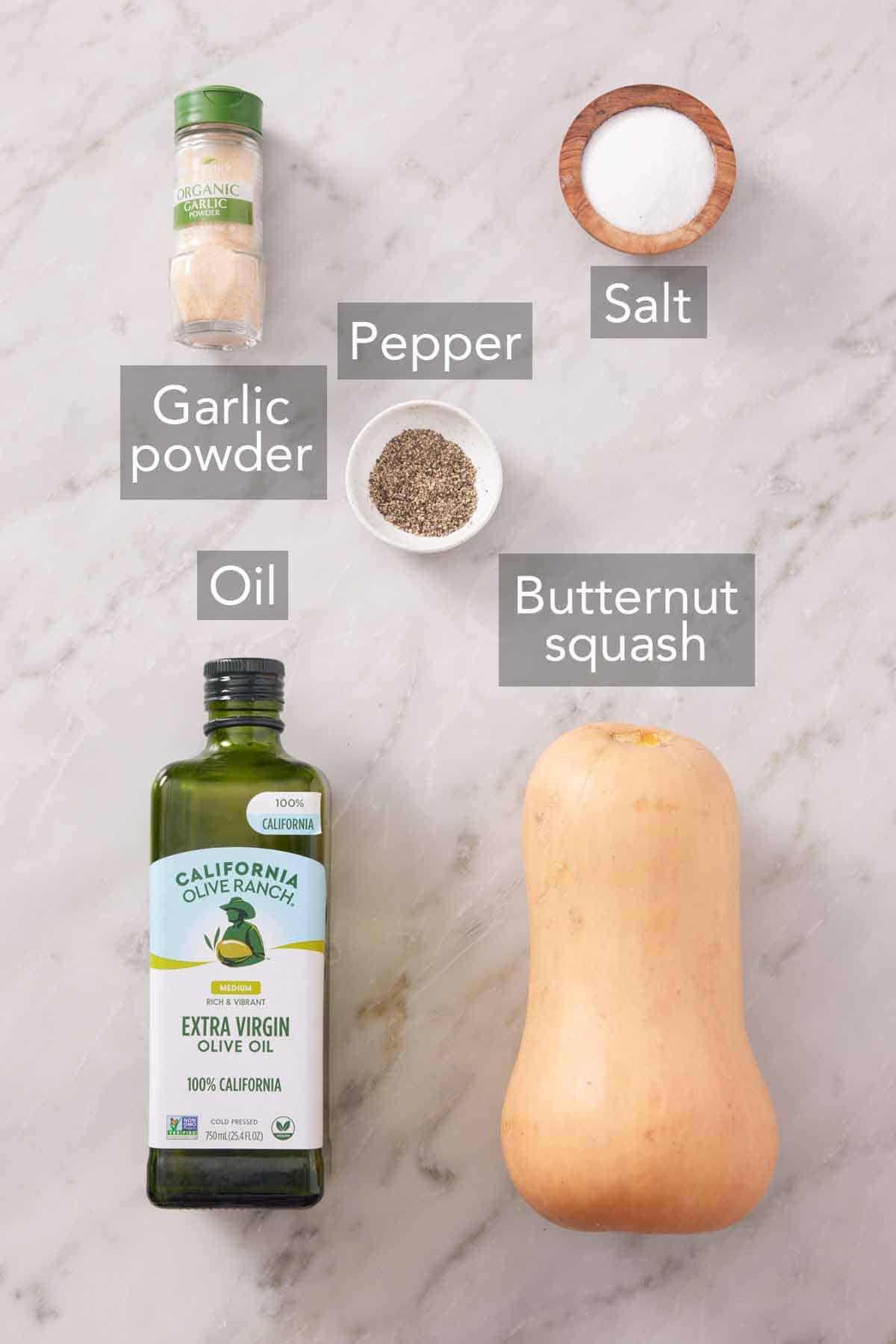 Ingredients needed to make roasted butternut squash.