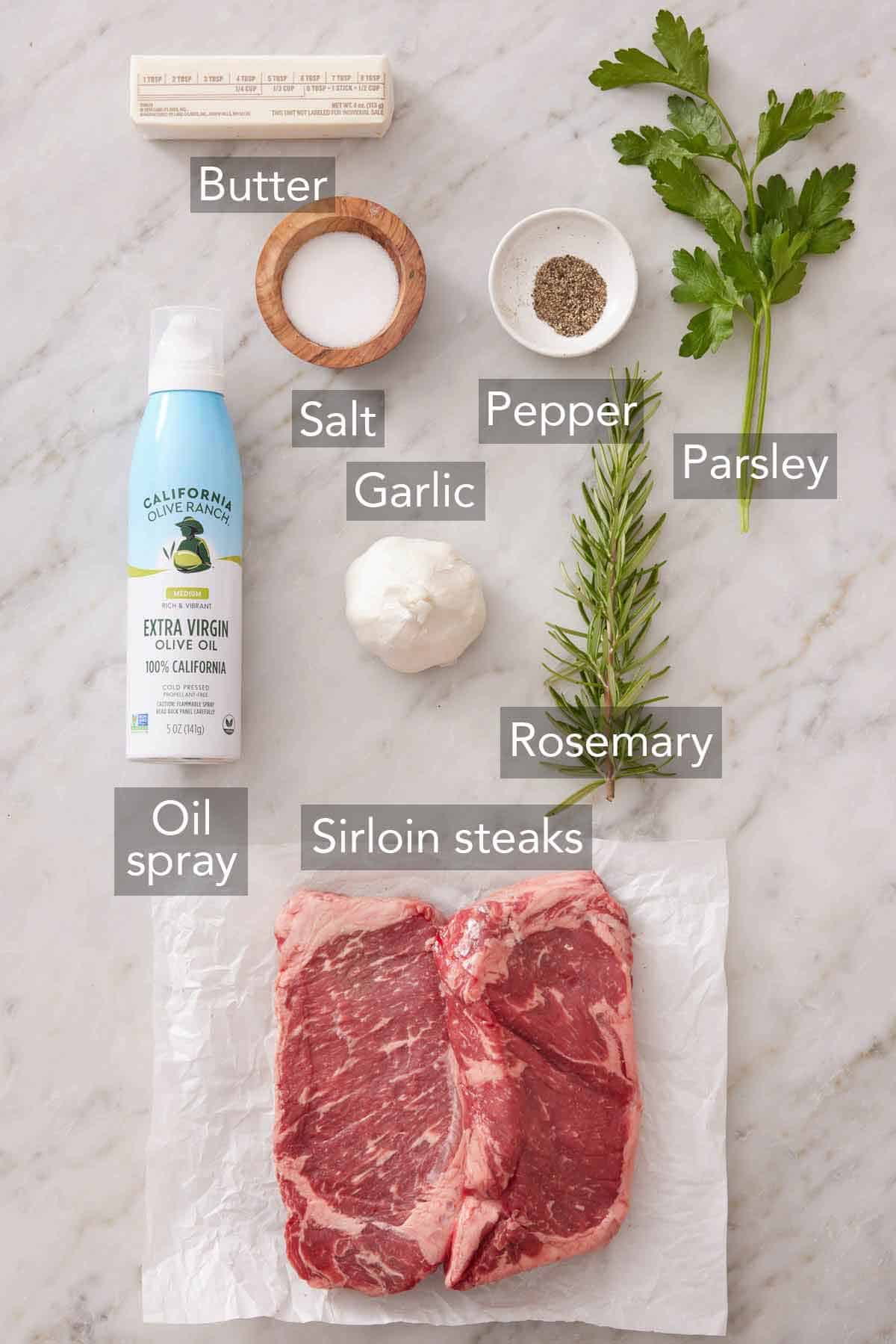 Ingredients needed to make air fryer steak.