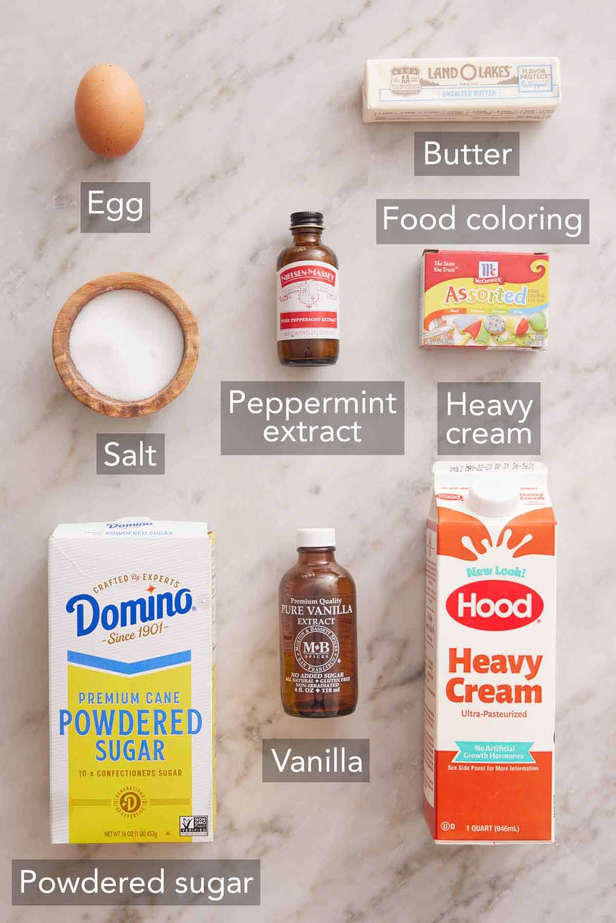 Ingredients needed to make butter mints.