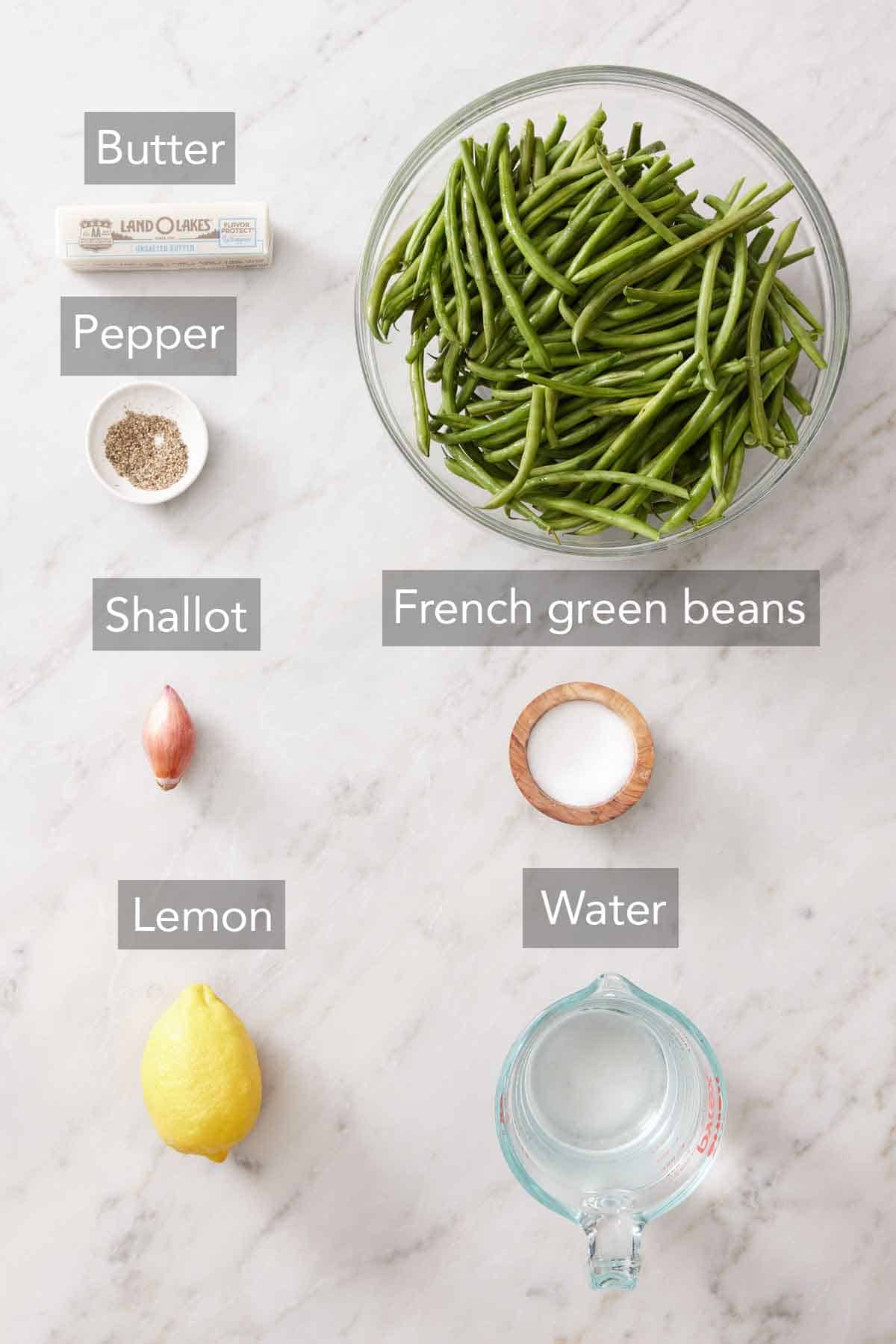 Ingredients needed to make French green beans.