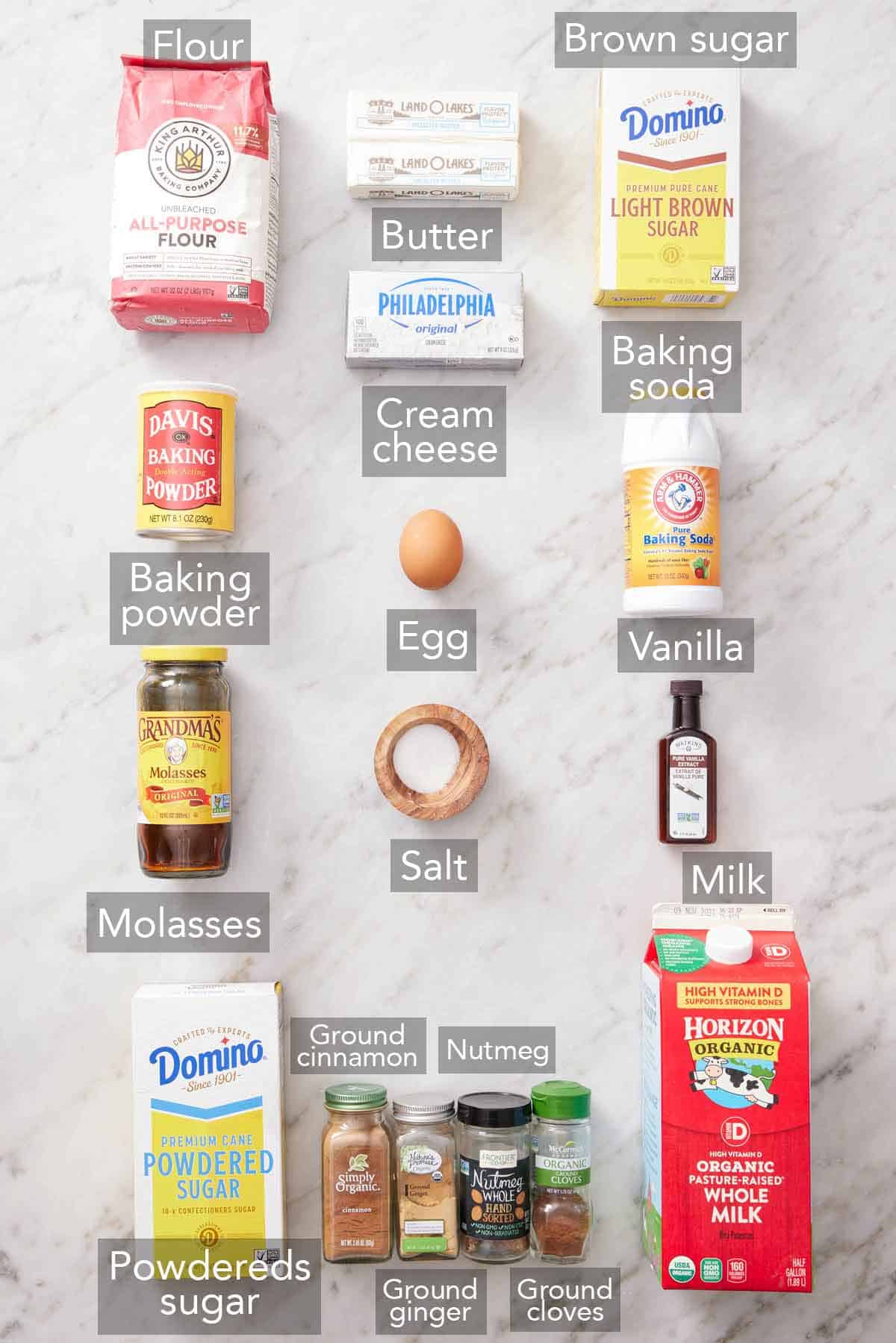 Ingredients needed to make gingerbread cupcakes.