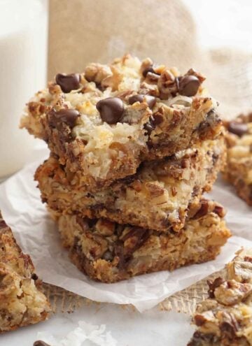A stack of three magic cookie bars.
