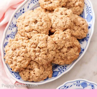Pinterest graphic of a platter of oatmeal cookies.
