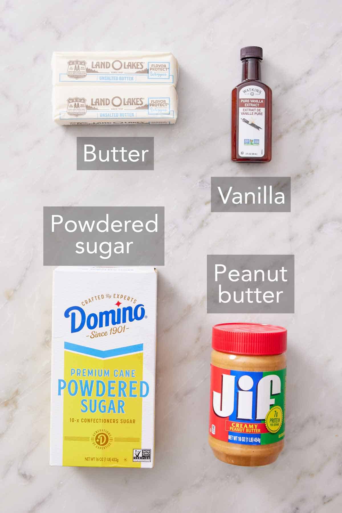 Ingredients needed to make peanut butter fudge.