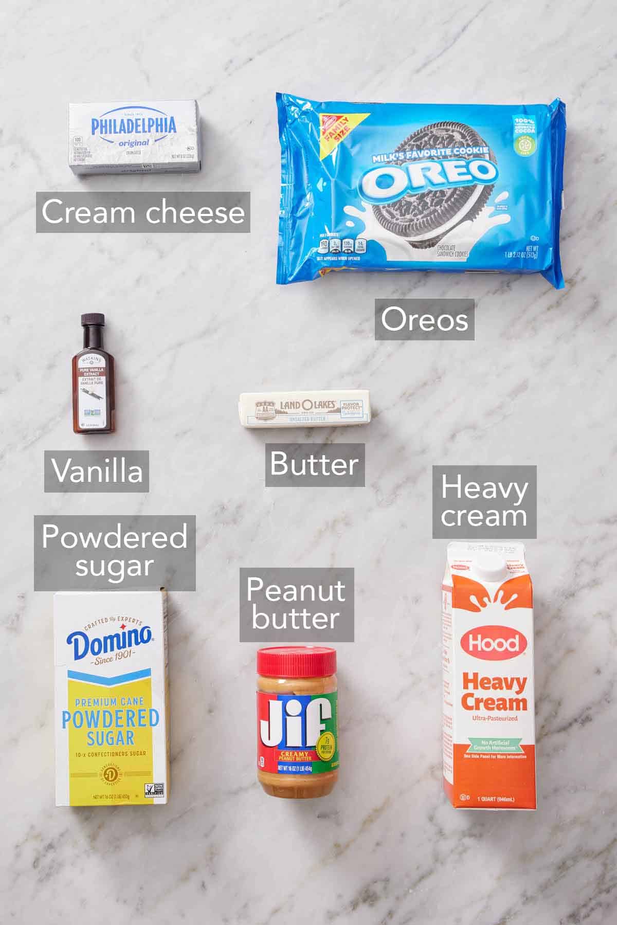 Ingredients needed to make peanut butter pie.