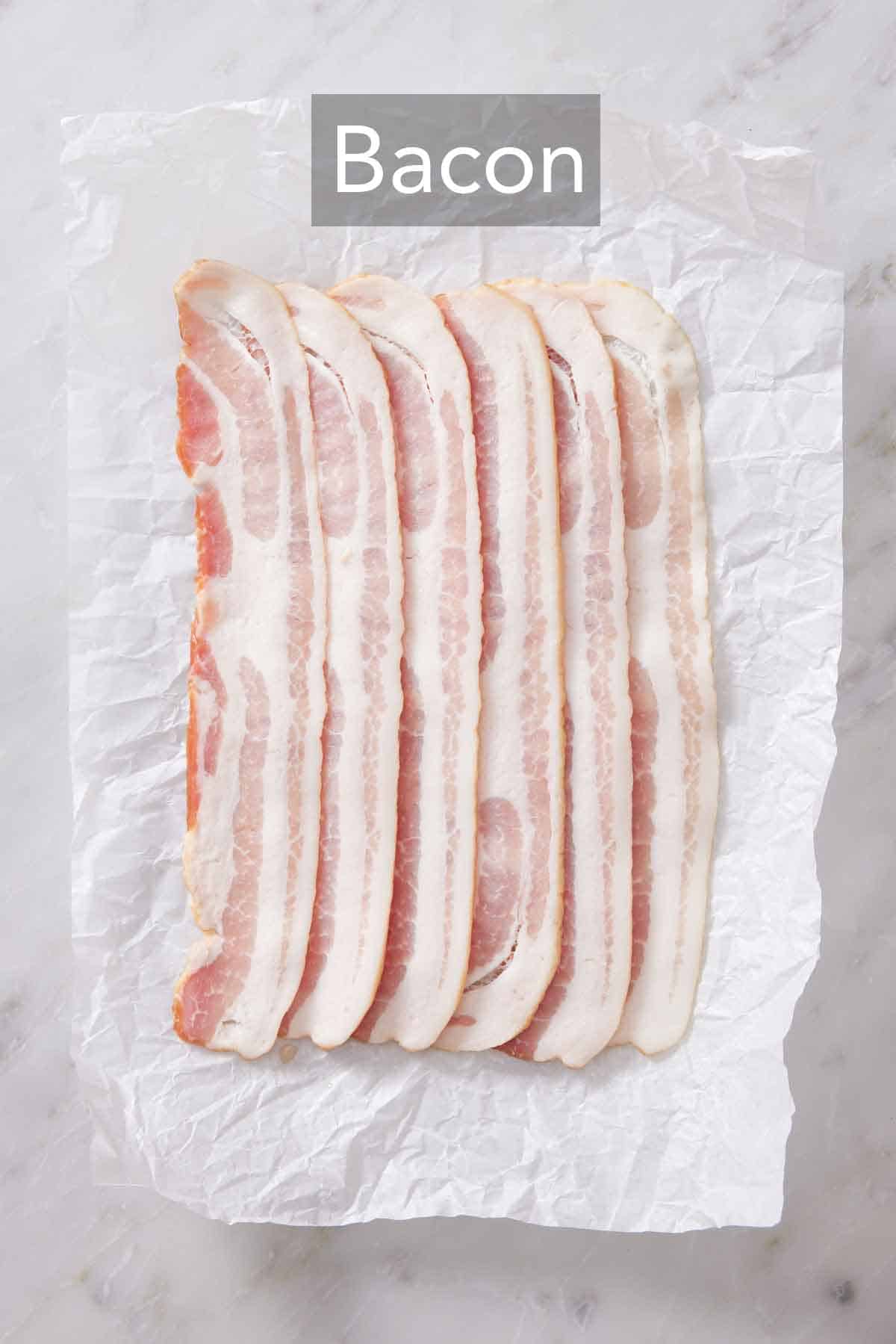 Ingredients needed to make air fryer bacon.