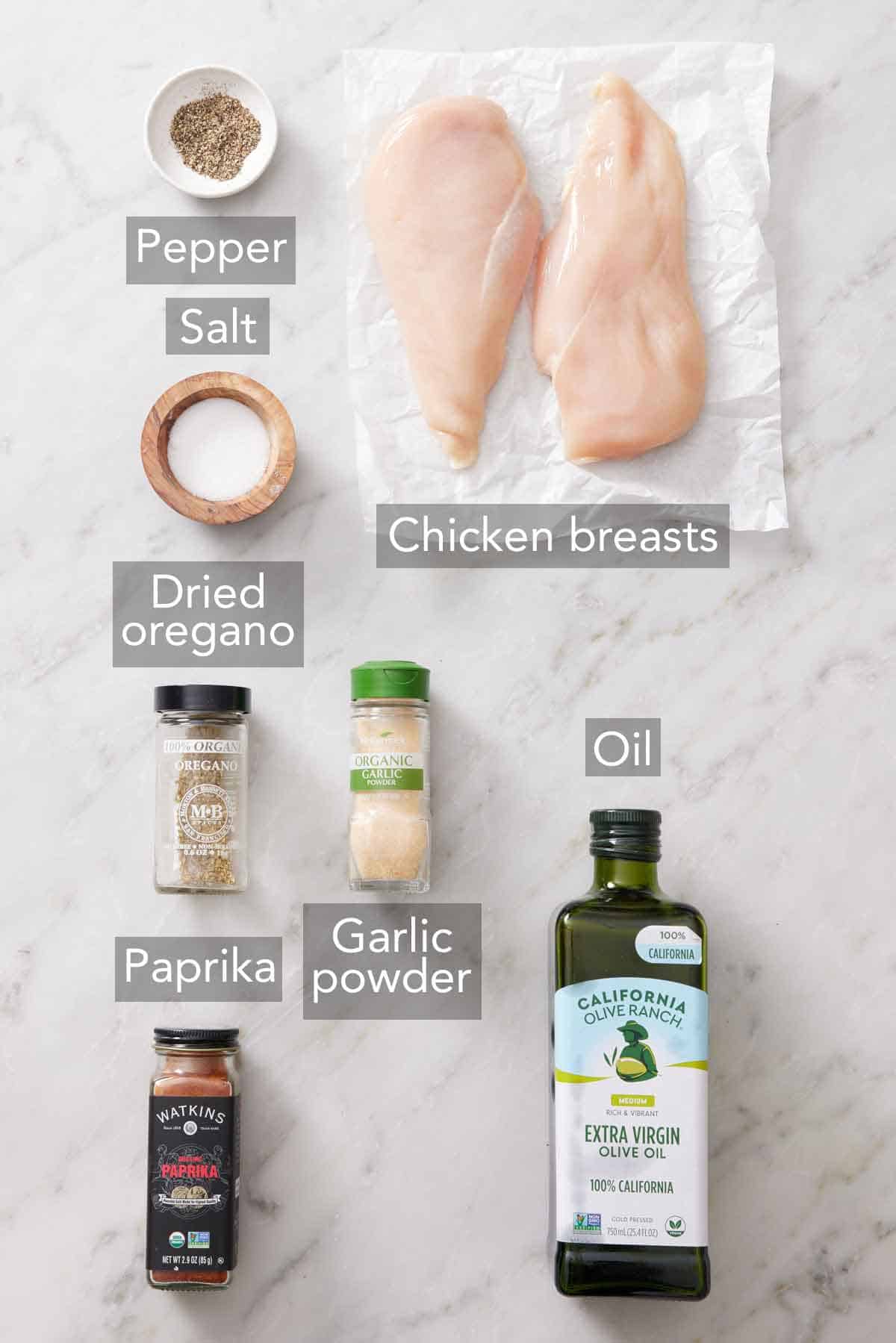 Ingredients needed to make air fryer chicken breast.