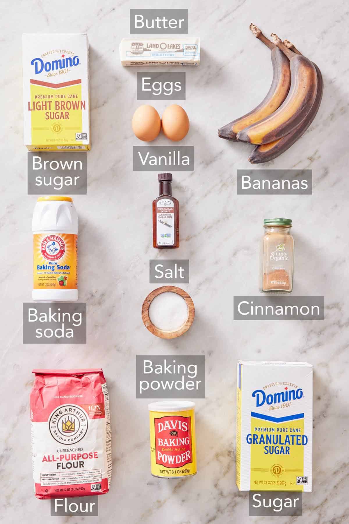 Ingredients for banana muffins.
