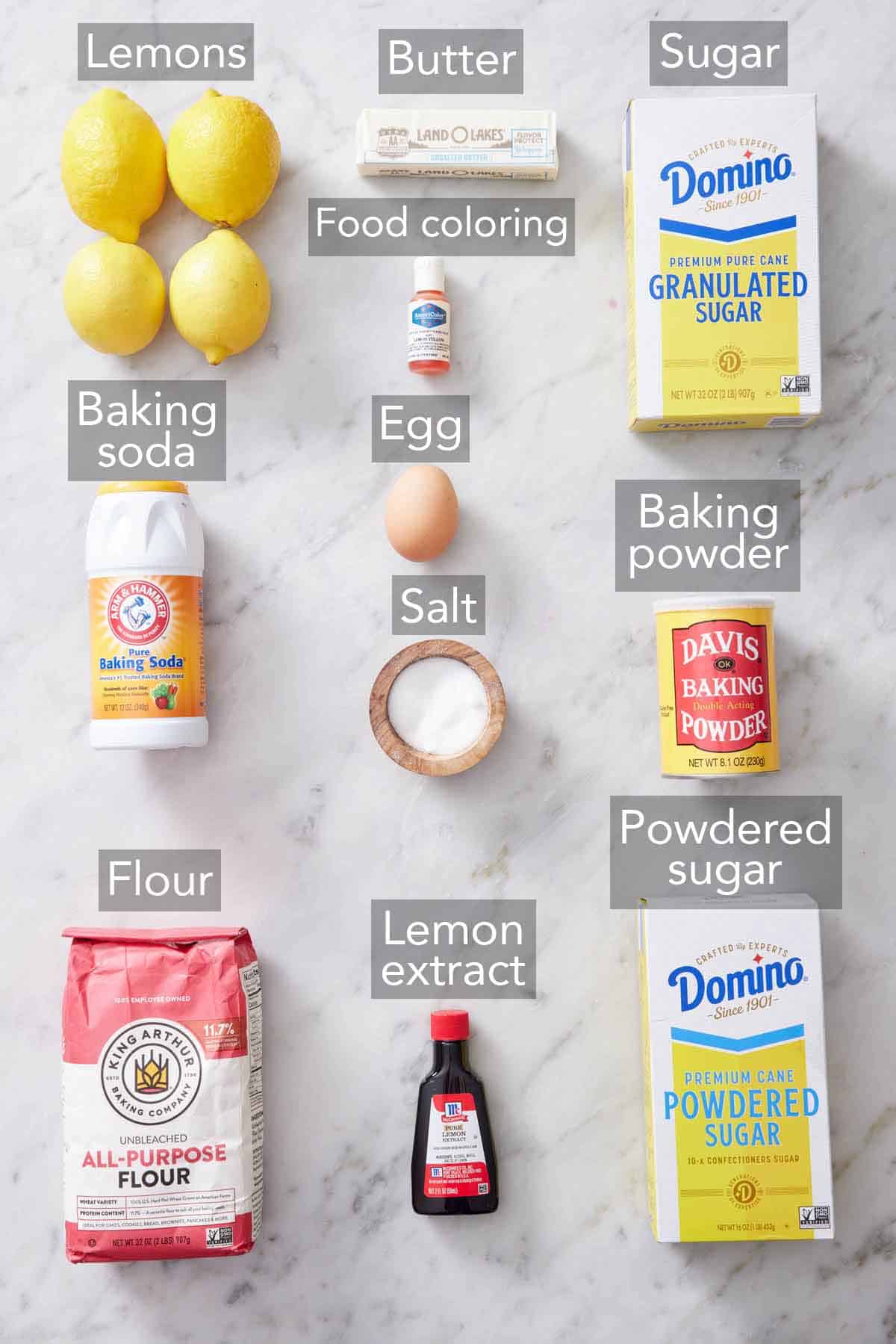 Ingredients needed to make lemon cookies.