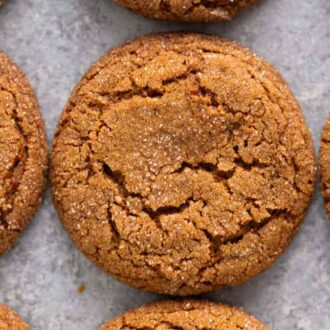Overhead view of molasses cookies side by side.