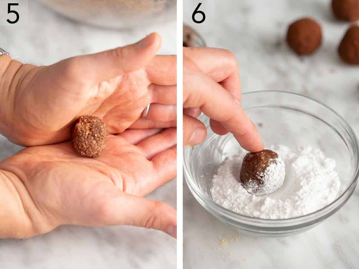 Set of two photos showing balls rolled and coated in sugar.