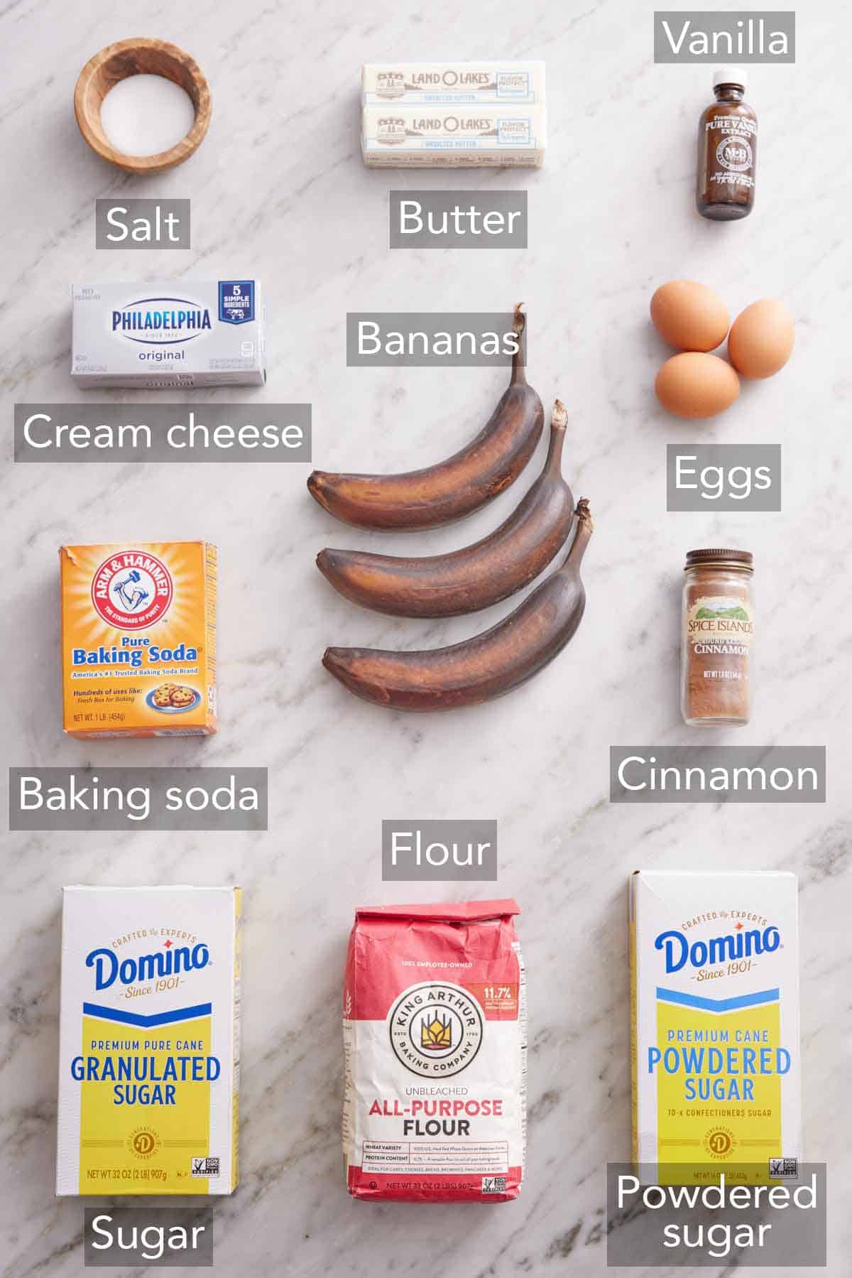 Ingredients needed to make banana bars.