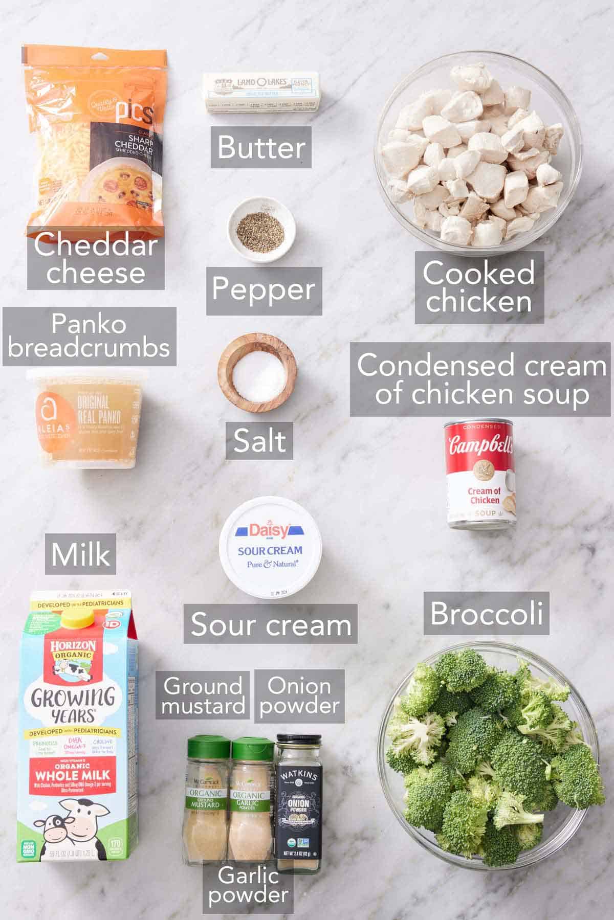 Ingredients needed to make chicken divan.