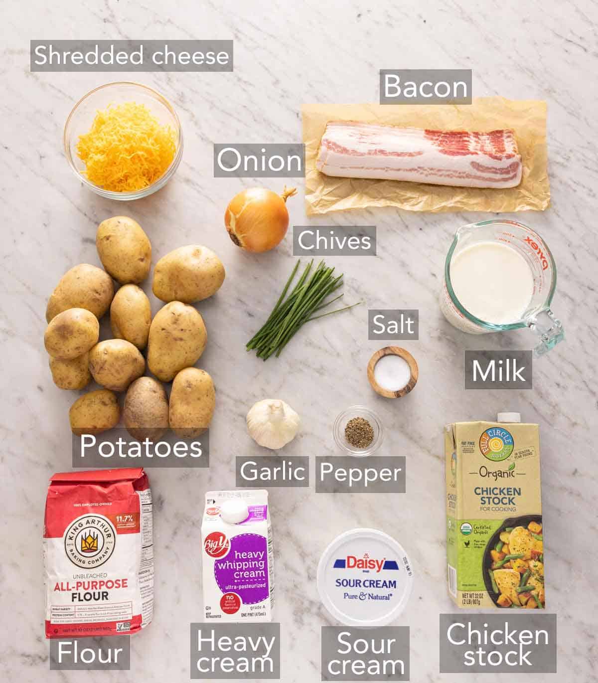 Ingredients needed to make potato soup.