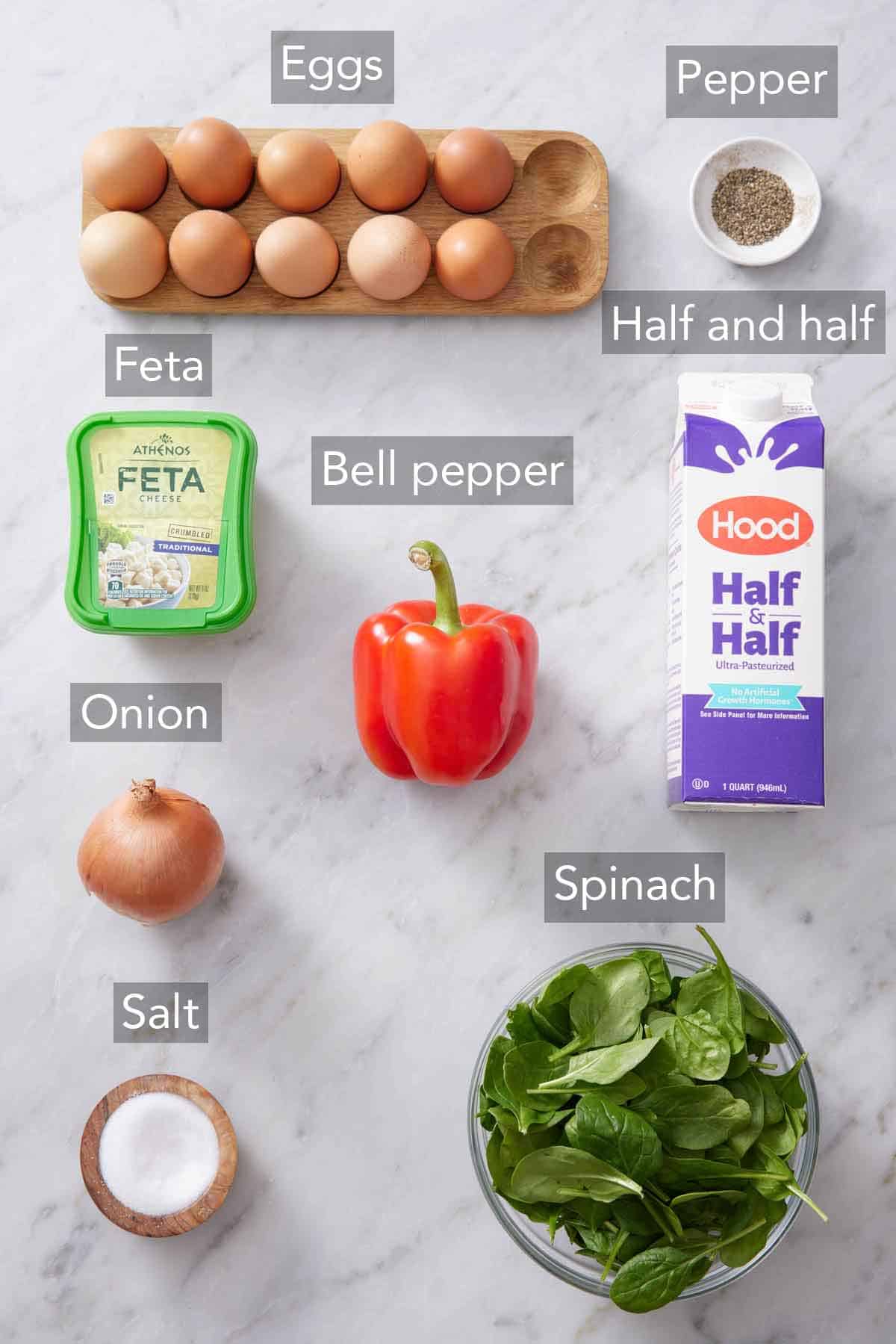 Ingredients needed to make egg muffins.