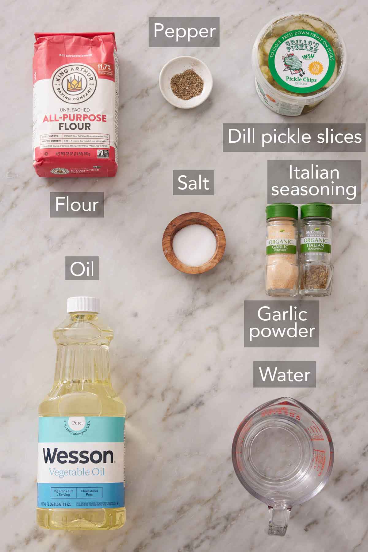 Ingredients needed to make fried pickles.