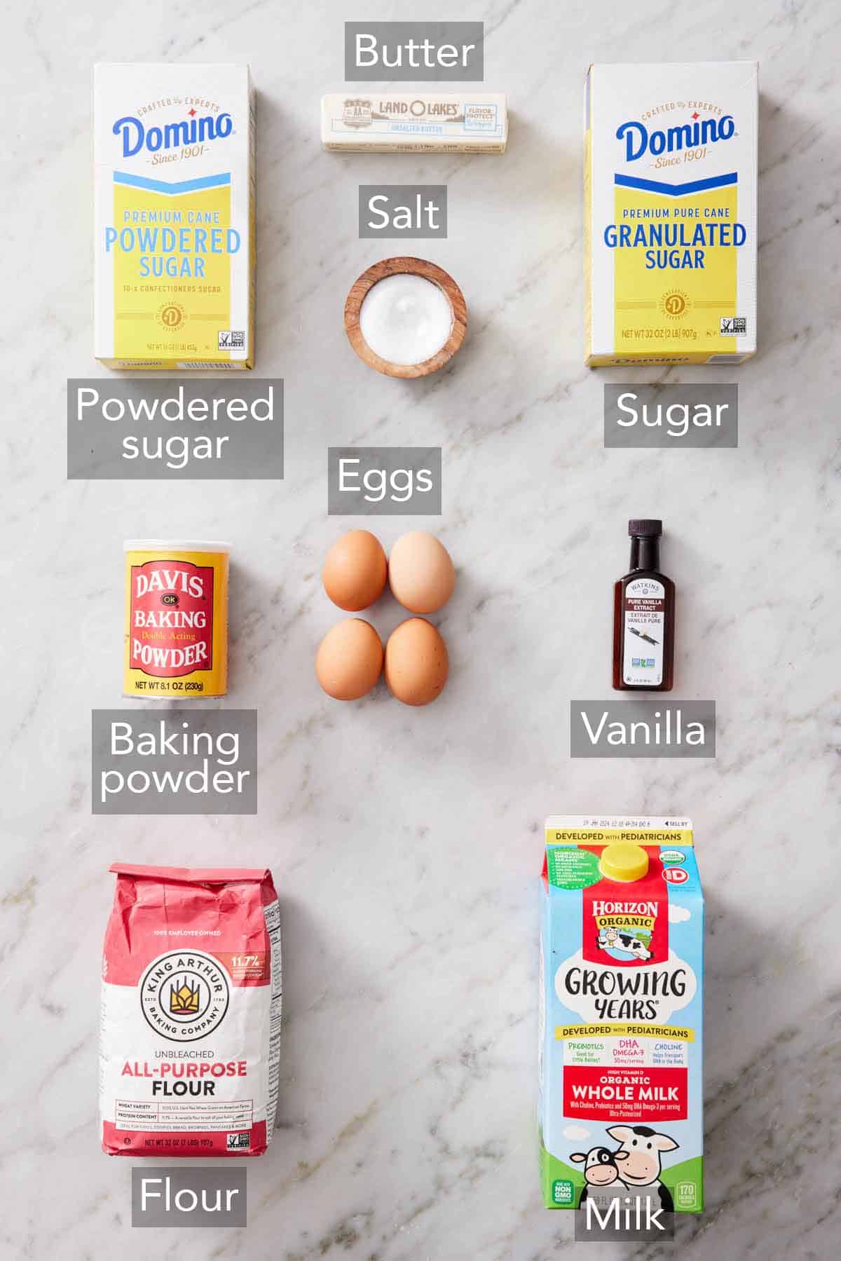 Ingredients needed to make hot milk cake.