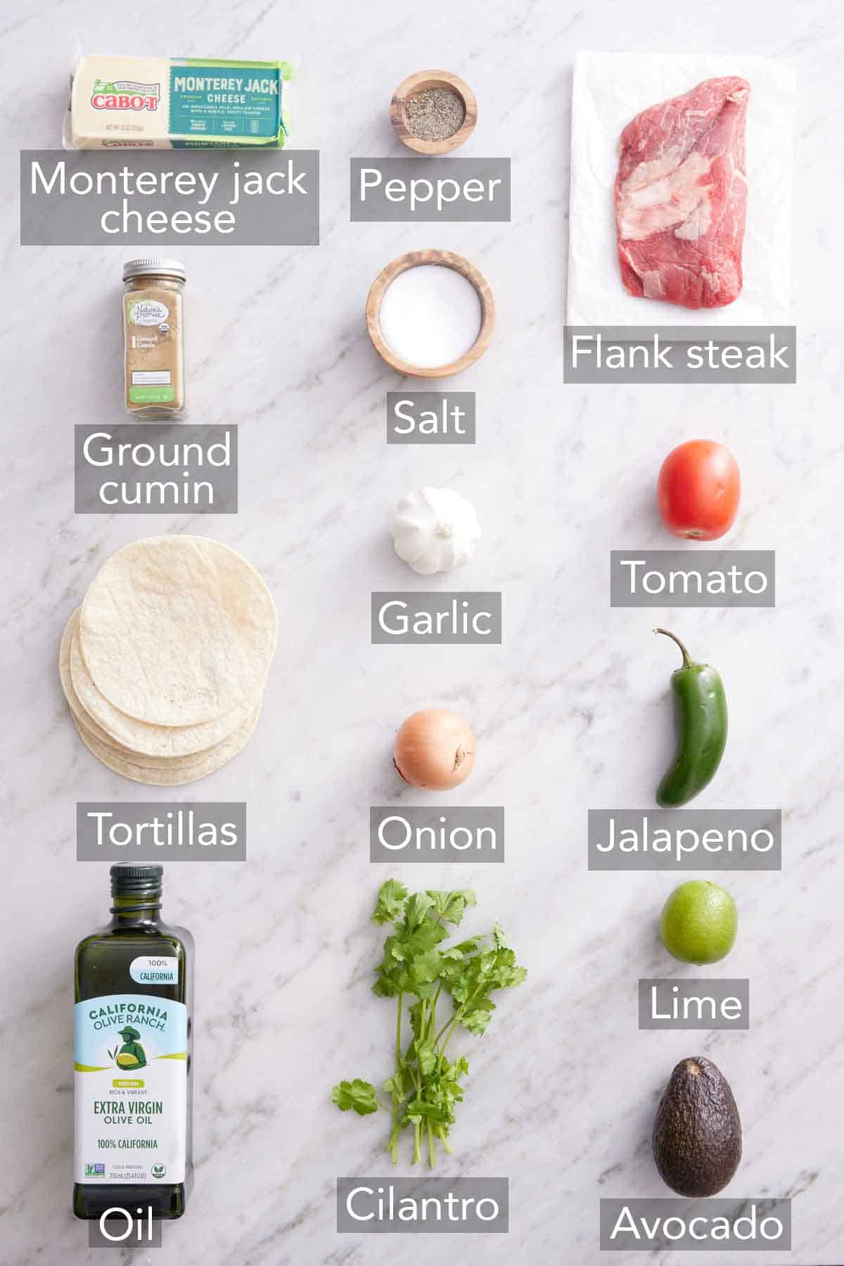 Ingredients needed to make mulitas.