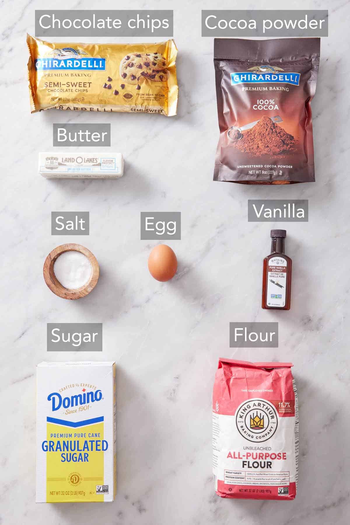 Ingredients needed to make air fryer brownies.