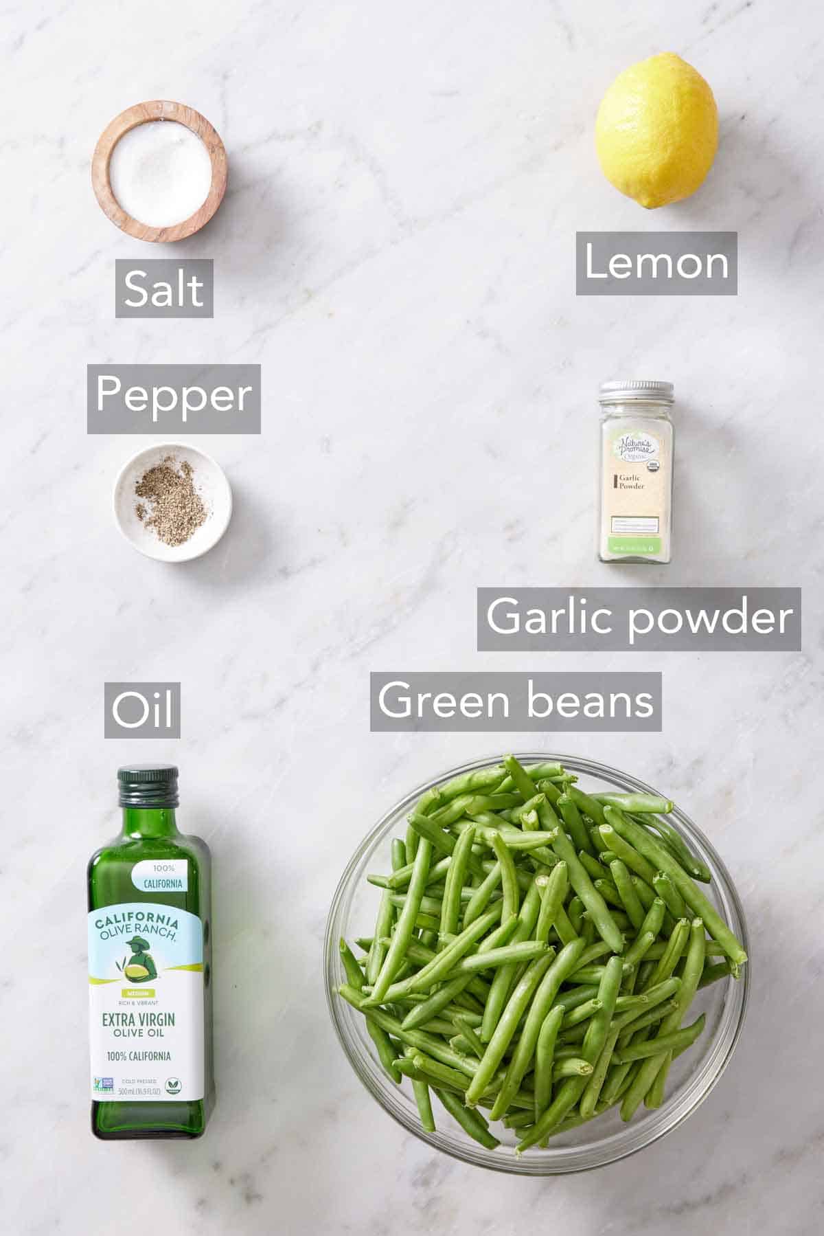 Ingredients needed to make air fryer green beans.